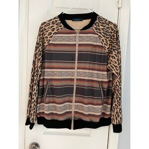 Fashion Express Western Jacket Womens Medium Full‎ Zip Animal Print Black
